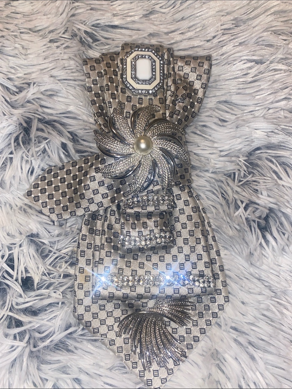 Embellished Silver-Tone Decorative Scarf Wrap
